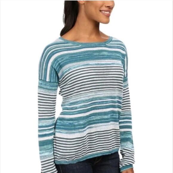 Prana Adelaide blue striped split back sweater with sparkle silver threads - Picture 1 of 8